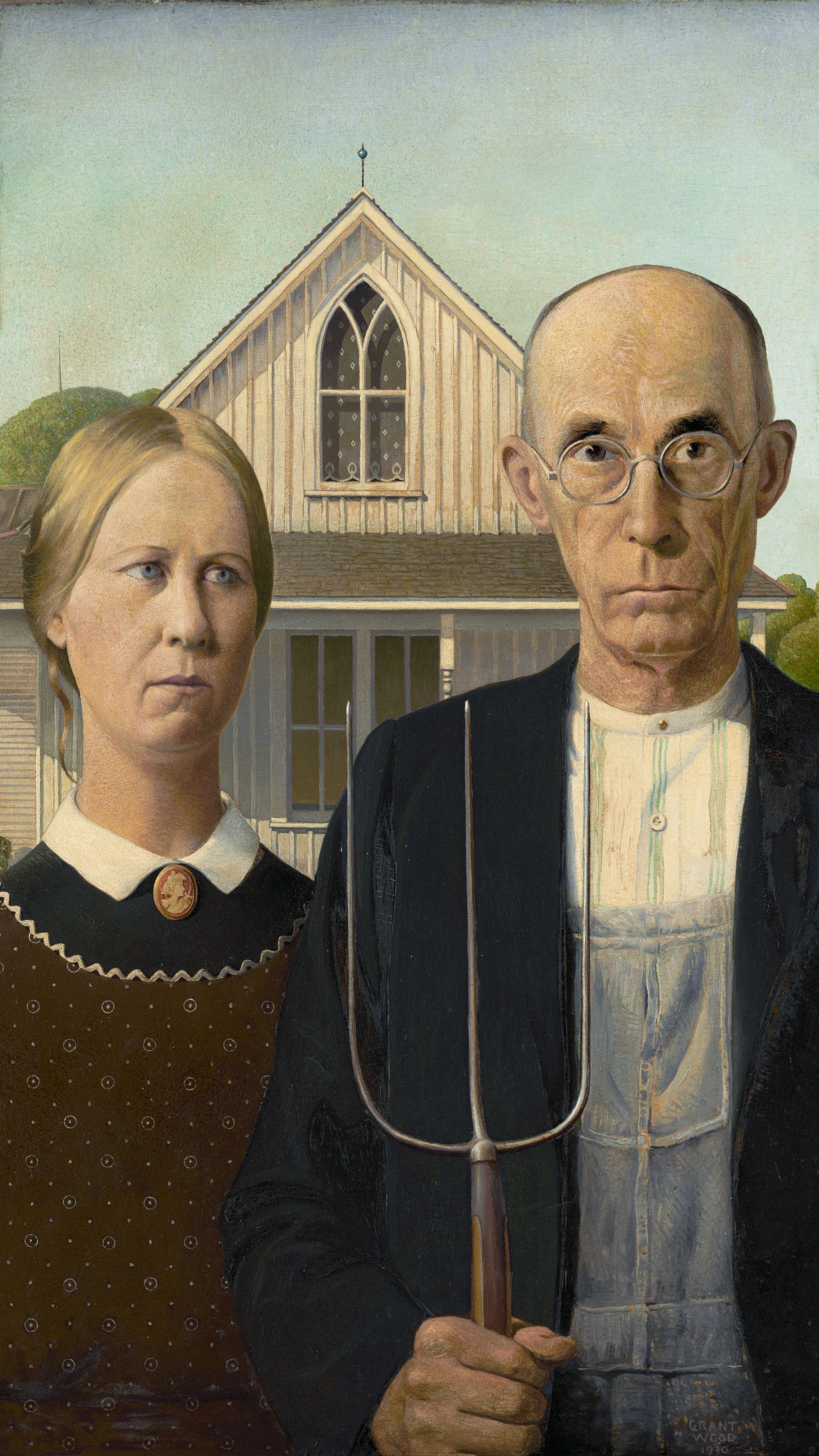 Grant Wood   American Gothic   reframed by Unknown Artist